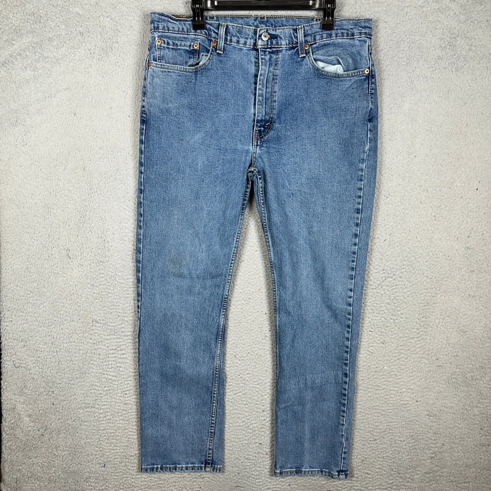 Levis 514 Jeans Mens 38X32 Blue Straight Fit Medium Wash 5 Pockets Stretch EUC